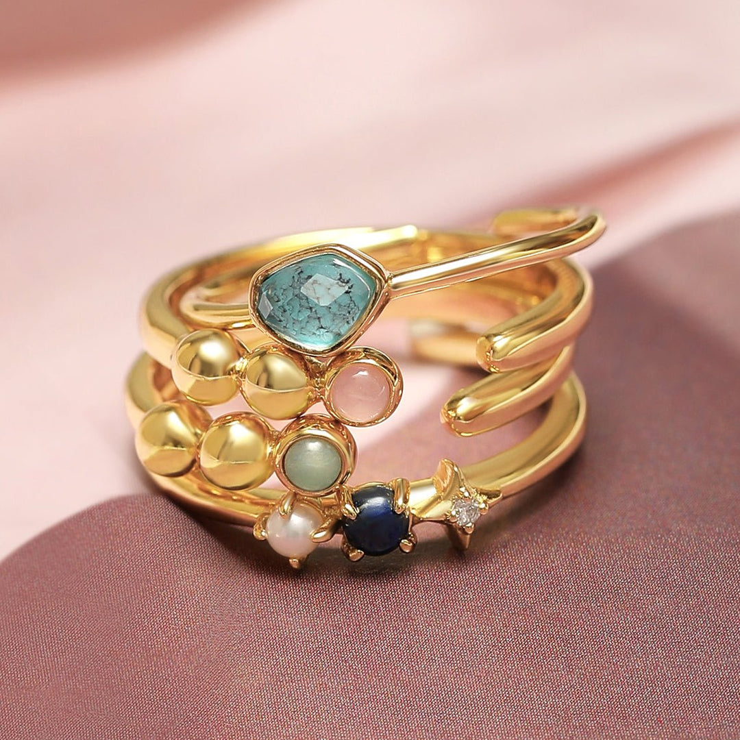 Gold Orb Rose Quartz Adjustable Ring - Ania Haie