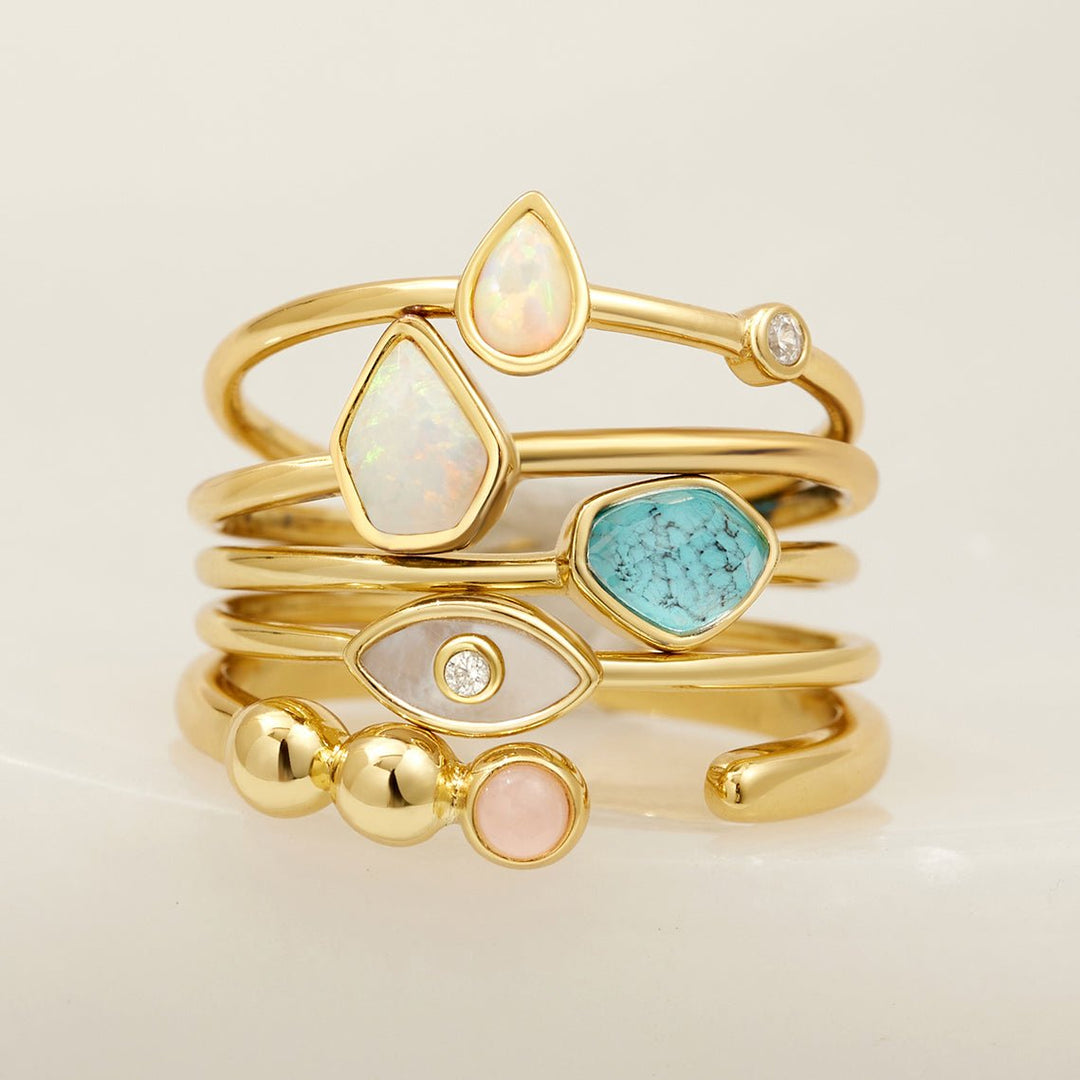 Gold Orb Rose Quartz Adjustable Ring - Ania Haie