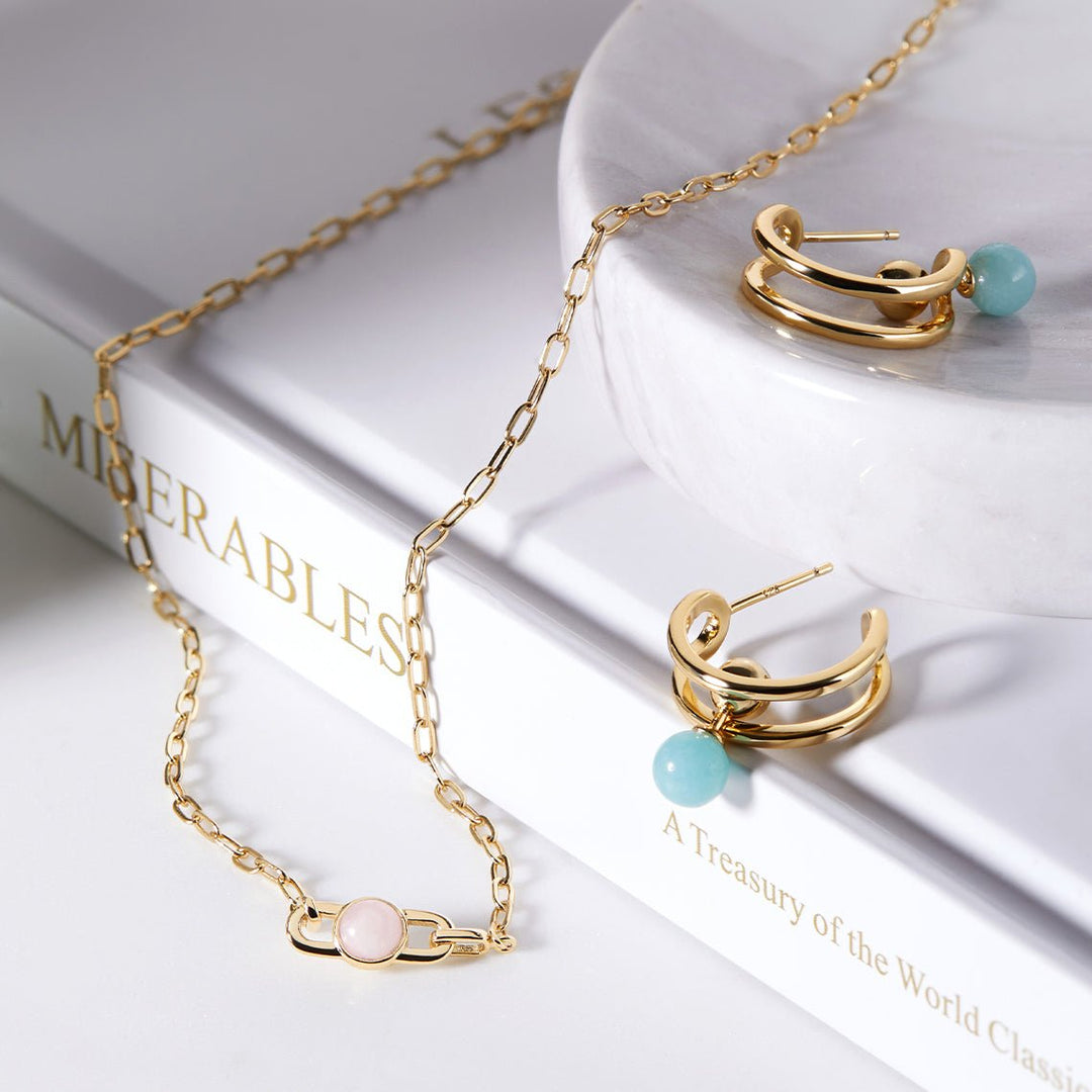 Gold Orb Amazonite Stud Mini Hoop Earrings - Ania Haie