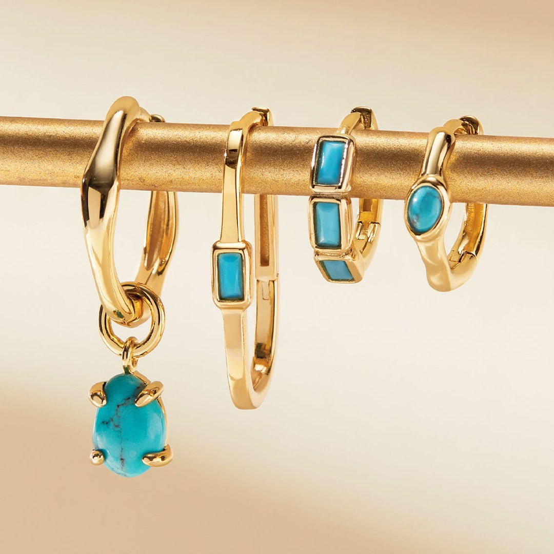 Gold Turquoise Drop Wave Huggie Hoop Earrings - Ania Haie