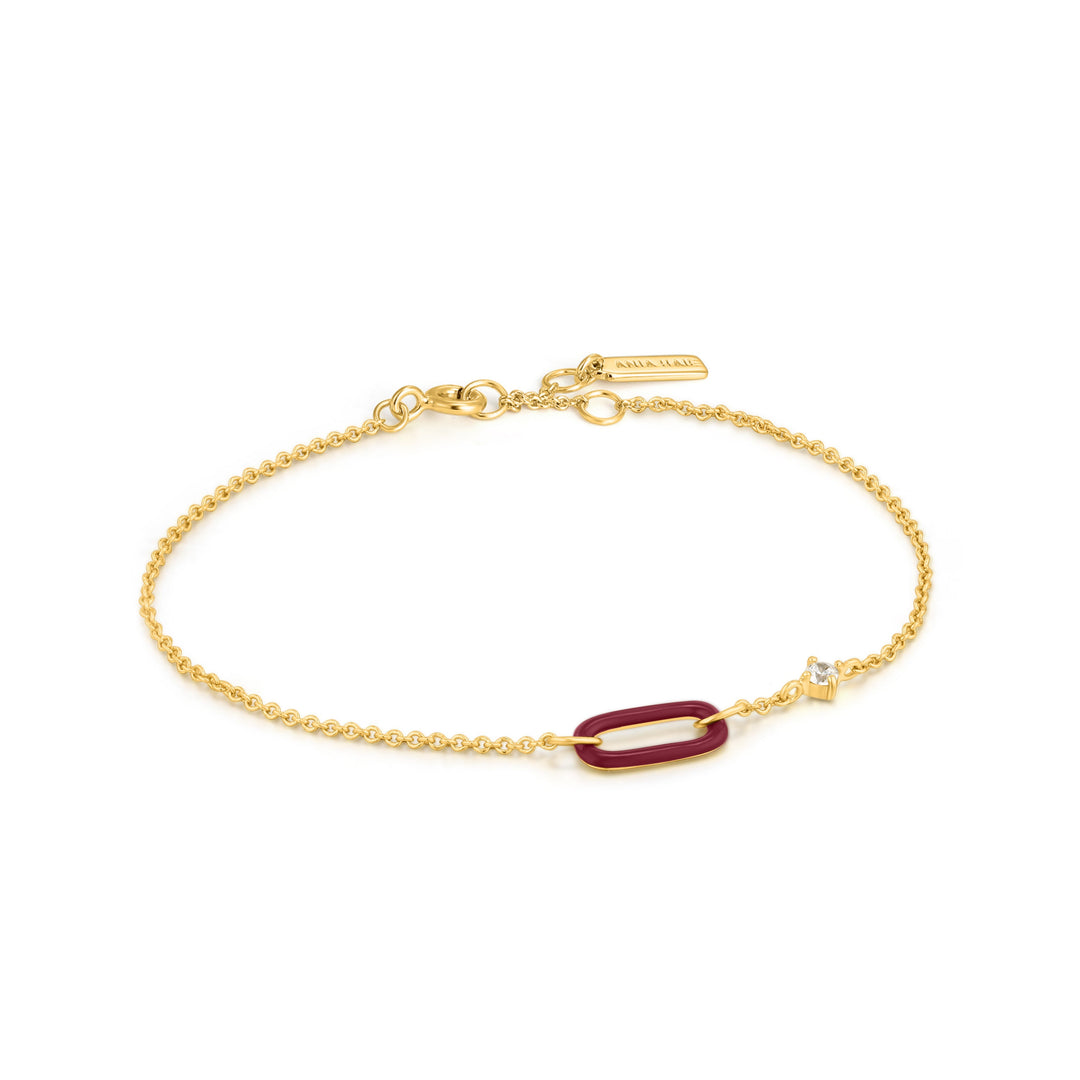 Claret Red Enamel Gold Link Bracelet - Ania Haie