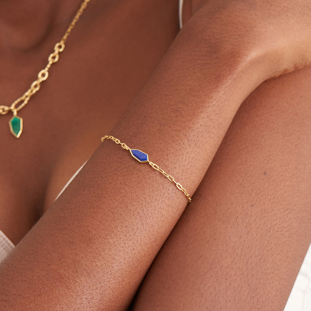 Gold Lapis Emblem Chain Bracelet - Ania Haie