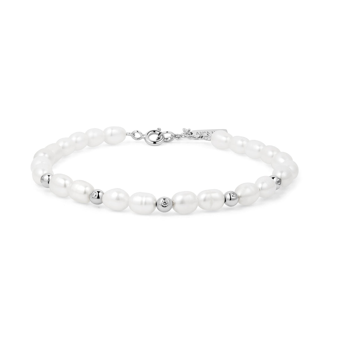 Silver Freshwater Pearl and White Cubic Zirconia Bezel Set Bracelet - Ania Haie