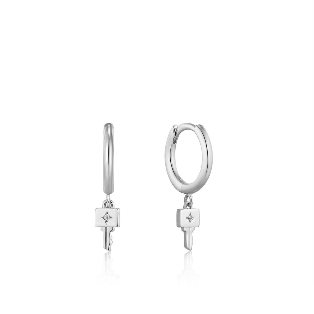 Silver Key Huggie Hoop Earrings - Ania Haie