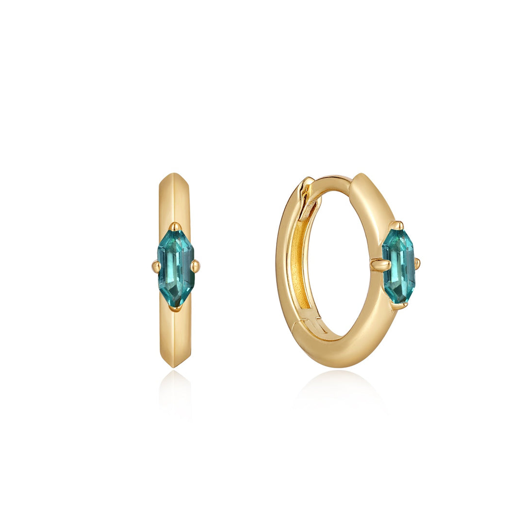 Gold Teal Sparkle Emblem Huggie Hoop Earrings - Ania Haie