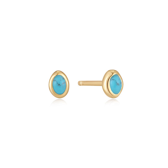 Gold Turquoise Wave Stud Earrings - Ania Haie