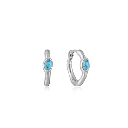 Silver Turquoise Wave Huggie Hoop Earrings - Ania Haie