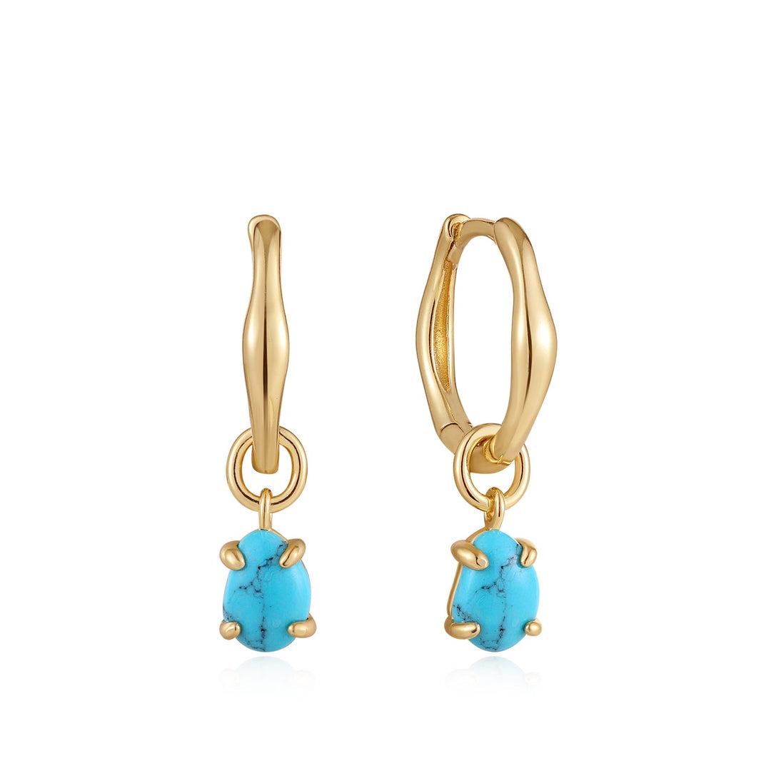 Gold Turquoise Drop Wave Huggie Hoop Earrings - Ania Haie