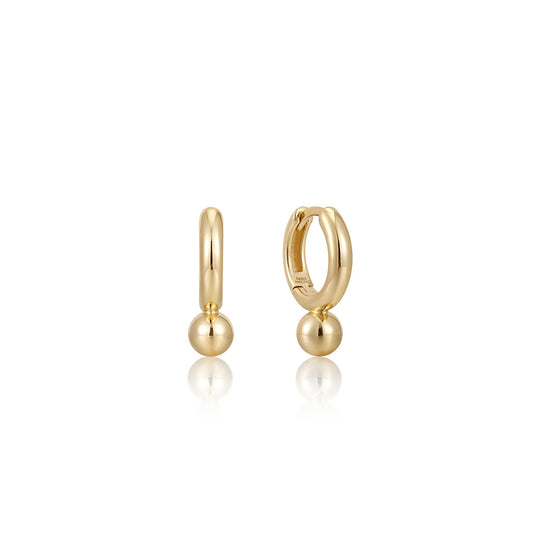 Gold Orb Drop Huggie Hoop Earrings - Ania Haie