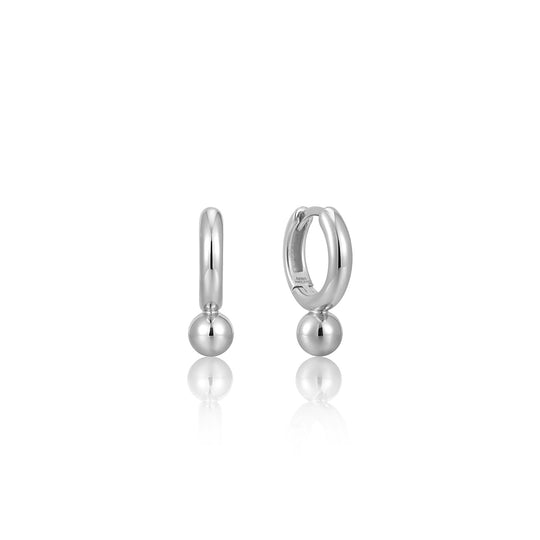 Silver Orb Drop Huggie Hoop Earrings - Ania Haie