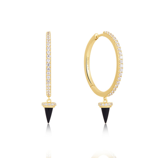 Gold Black Agate Drop Hoop Earrings - Ania Haie