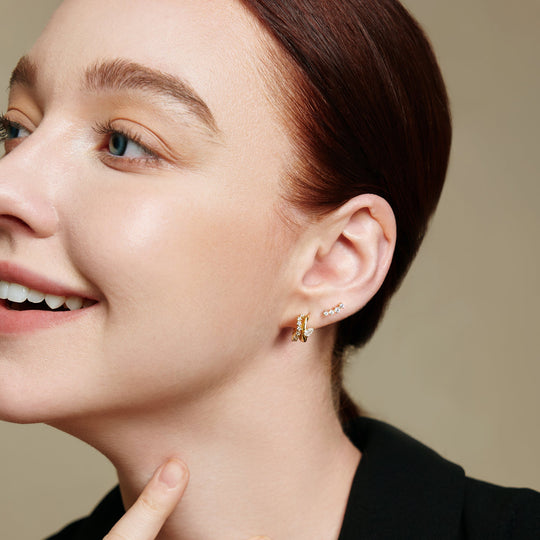 Gold Sparkle Double Hoop Studs - Ania Haie