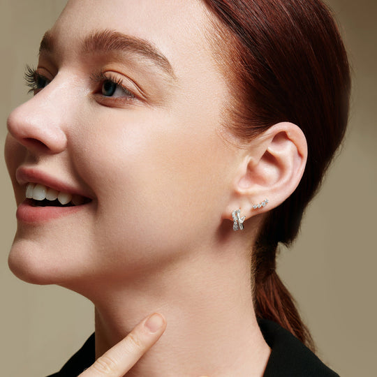 Silver Sparkle Double Hoop Studs - Ania Haie