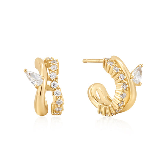 Gold Sparkle Double Hoop Studs - Ania Haie