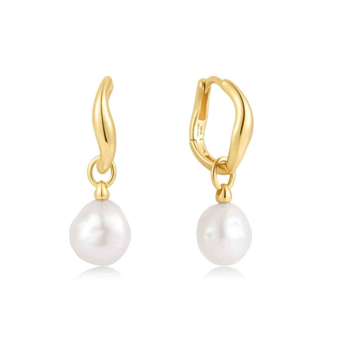 Gold Freshwater Pearl Drop Hoops - Ania Haie