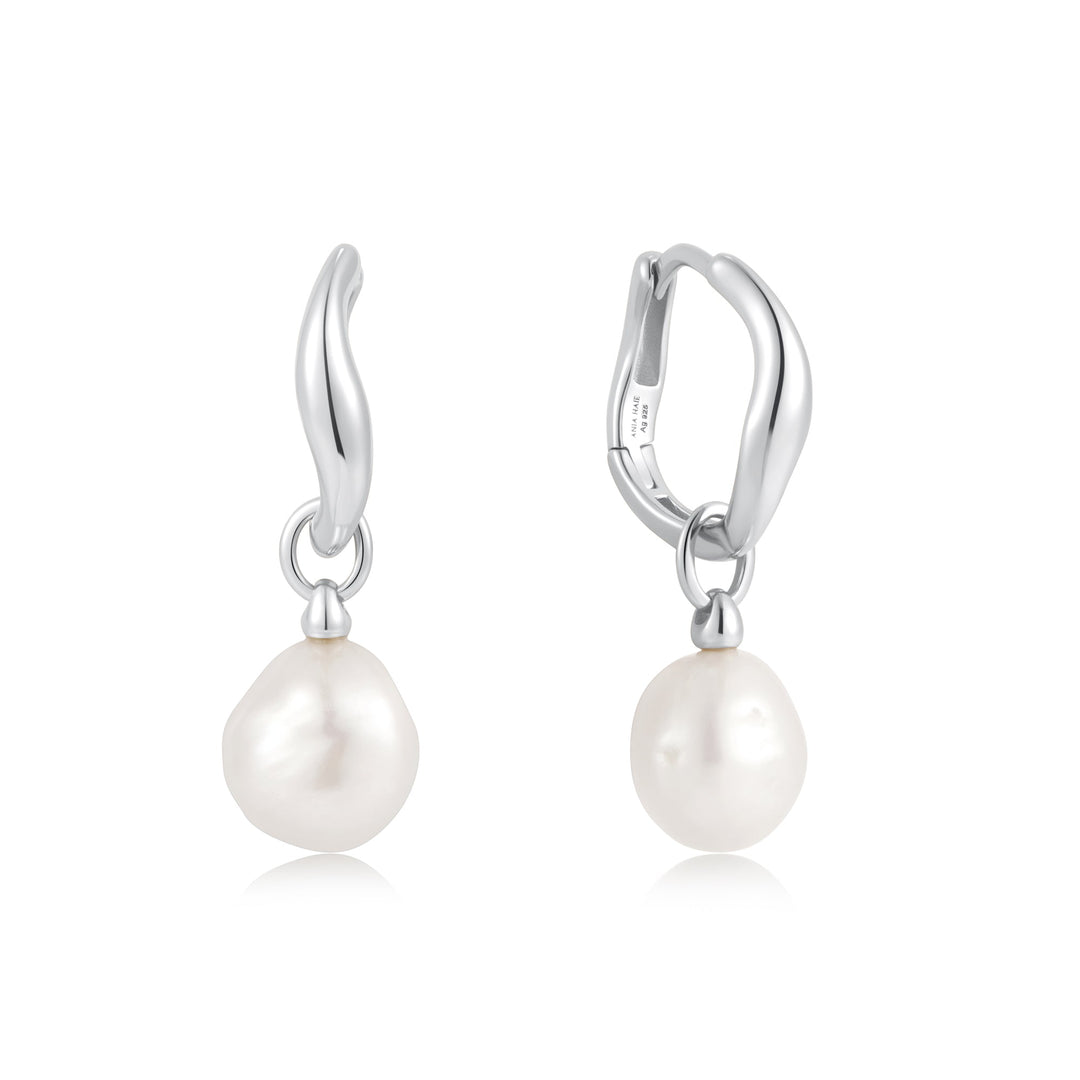 Silver Freshwater Pearl Drop Hoops - Ania Haie