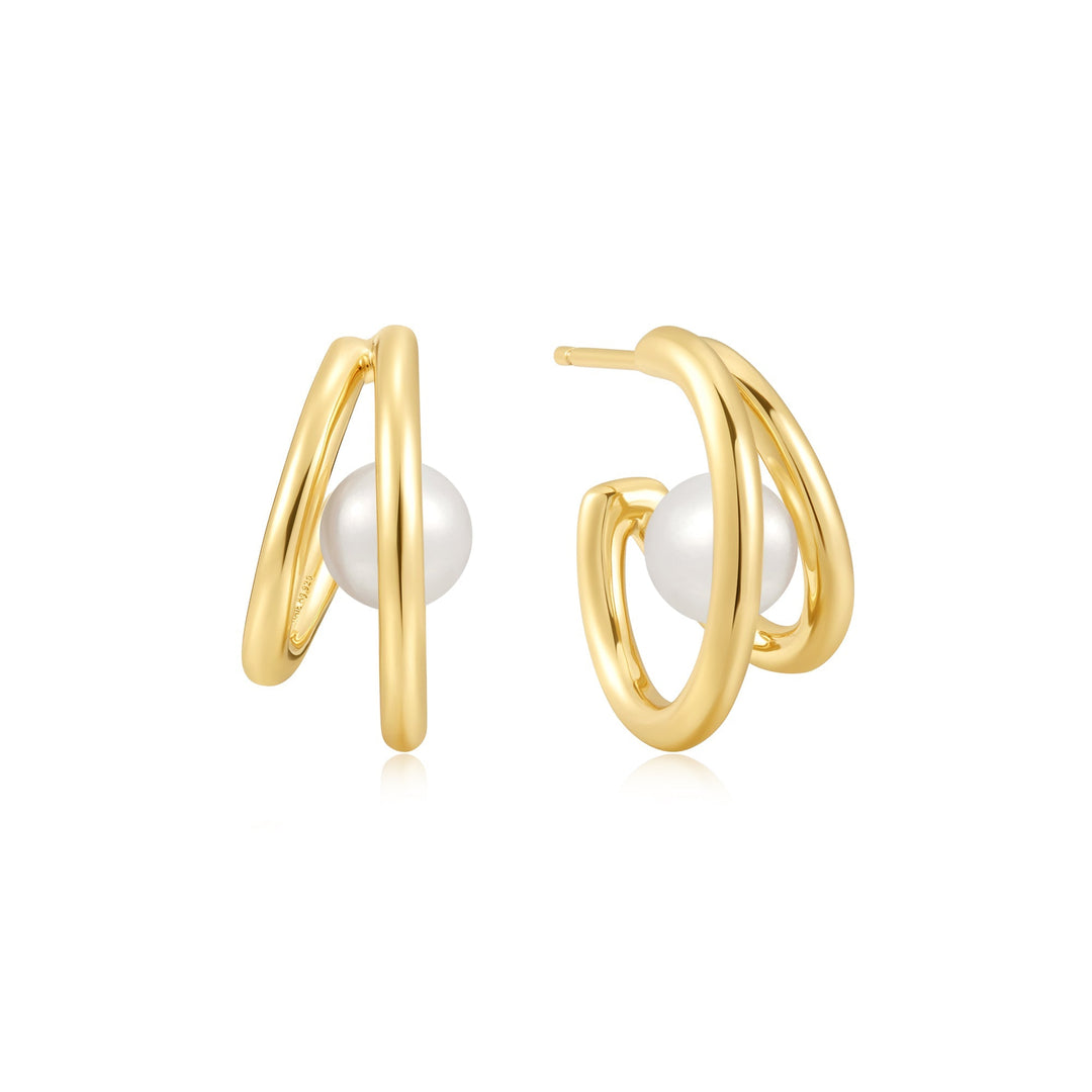 Gold Duo Freshwater Pearl Stud Hoops - Ania Haie