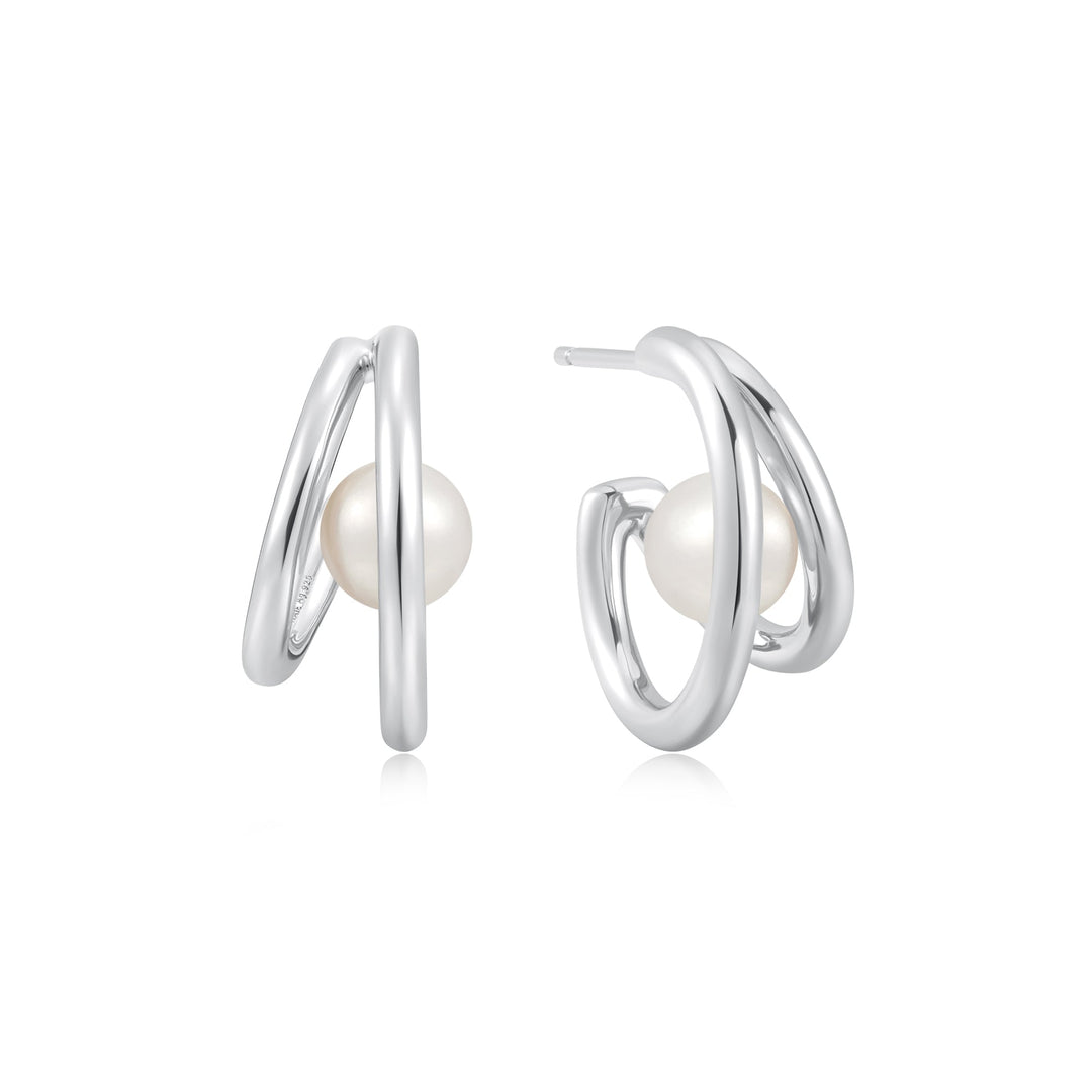 Silver Duo Freshwater Pearl Stud Hoops - Ania Haie