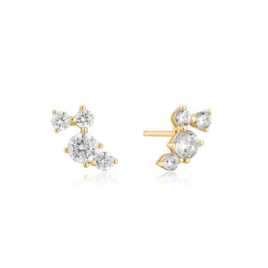 Gold Pavé Climber Stud Earrings - Ania Haie