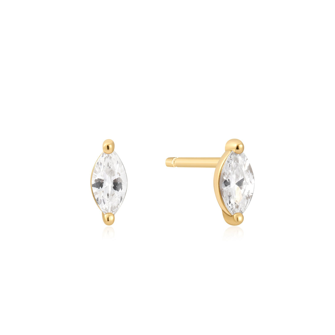 Gold Marquise Solitaire Studs - Ania Haie