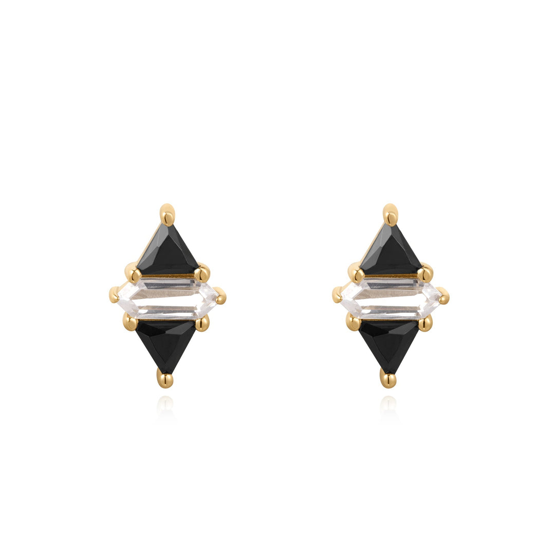 Gold Triangle Black/White Cubic Zirconia Studs - Ania Haie