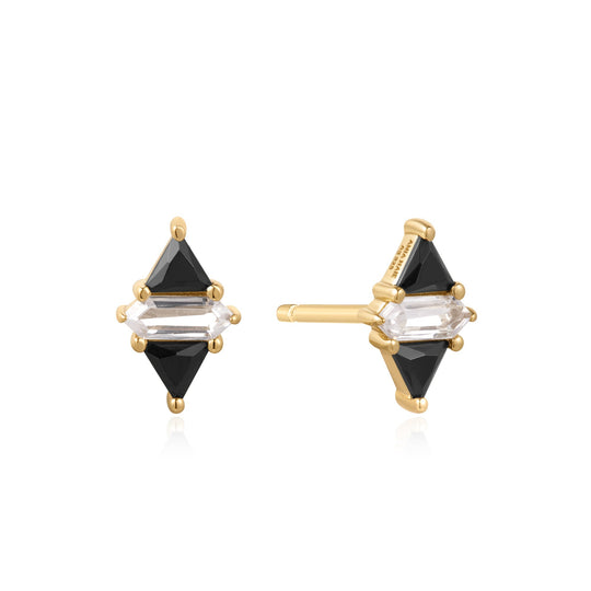 Gold Triangle Black/White Cubic Zirconia Studs - Ania Haie