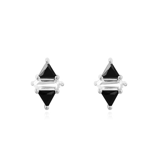 Silver Triangle Black/White Cubic Zirconia Studs - Ania Haie