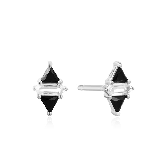 Silver Triangle Black/White Cubic Zirconia Studs - Ania Haie