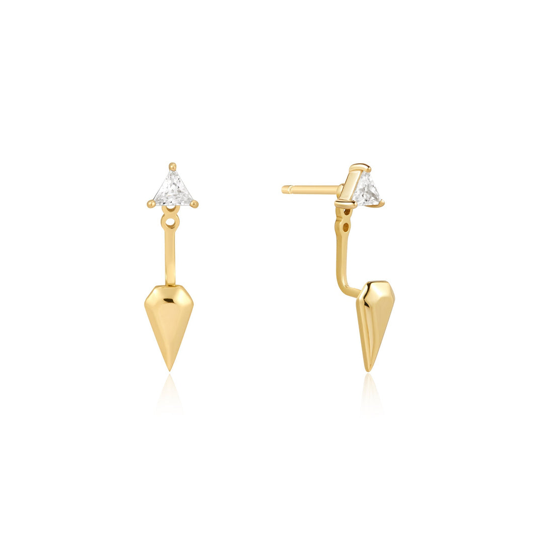 Gold Triangle Cubic Zirconia Geometric Stud Ear Jackets - Ania Haie