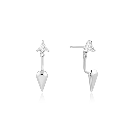 Silver Triangle Cubic Zirconia Geometric Stud Ear Jackets - Ania Haie