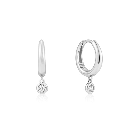 Silver Cubic Zirconia Drop Huggies - Ania Haie