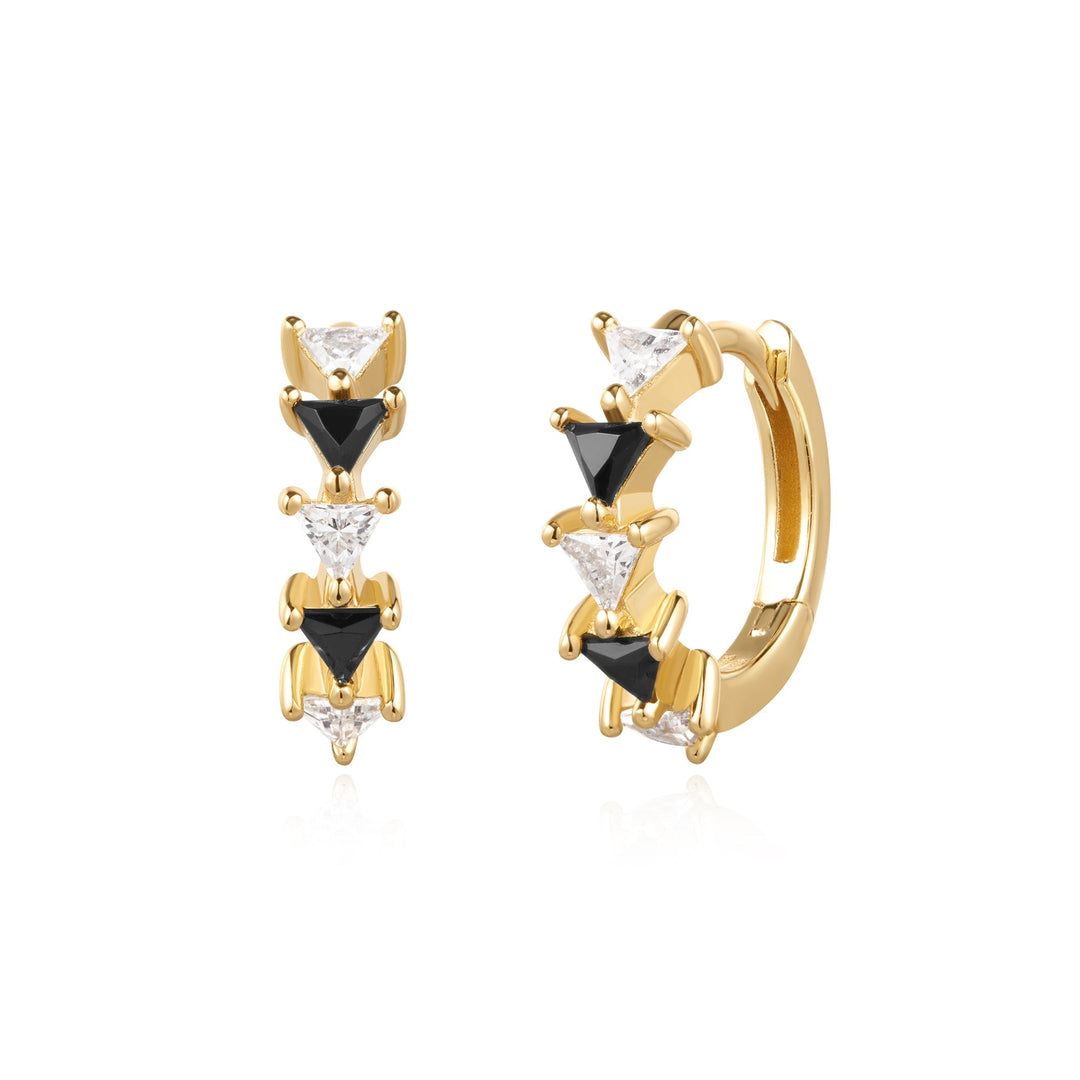 Gold Black/White Triangular Cubic Zirconia Huggies - Ania Haie