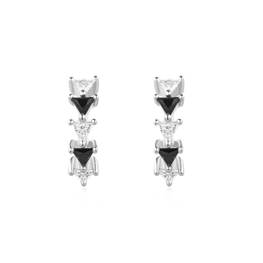 Silver Black/White Triangular Cubic Zirconia Huggies - Ania Haie