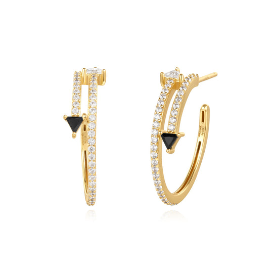 Gold Pave Double Arrow Stud Hoops - Ania Haie