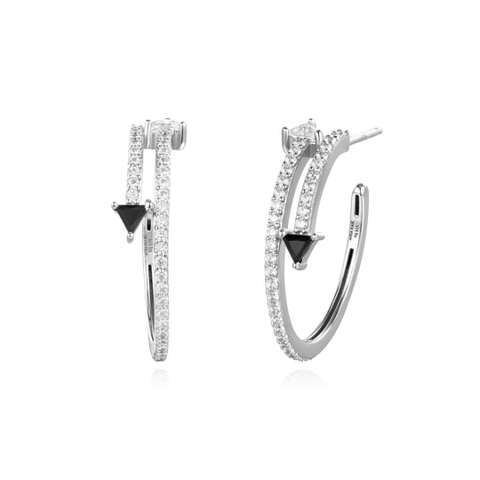 Silver Pave Double Arrow Stud Hoops - Ania Haie