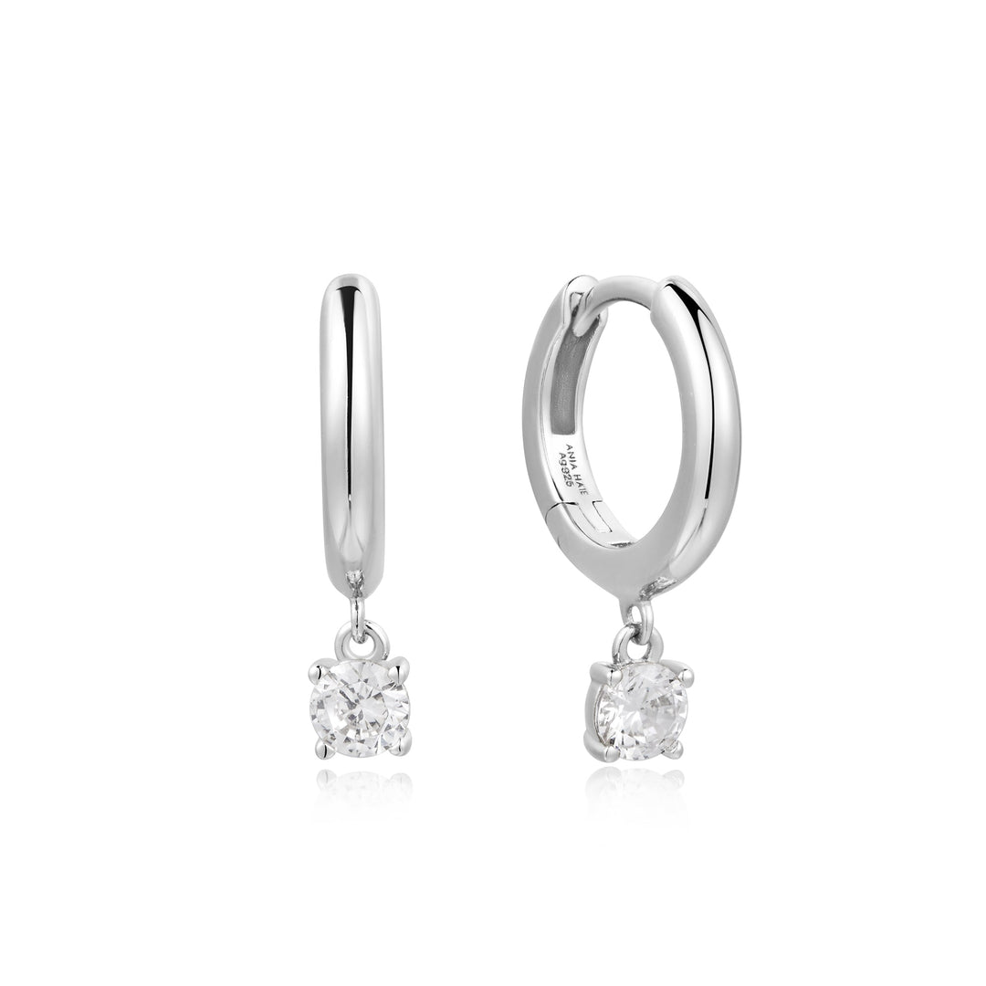 Silver Drop Solitaire Huggies - Ania Haie