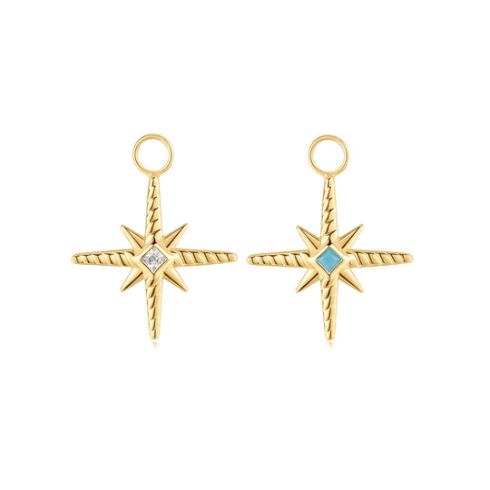 Gold Turquoise and Cubic Ziconia Star Earring Charm - Ania Haie