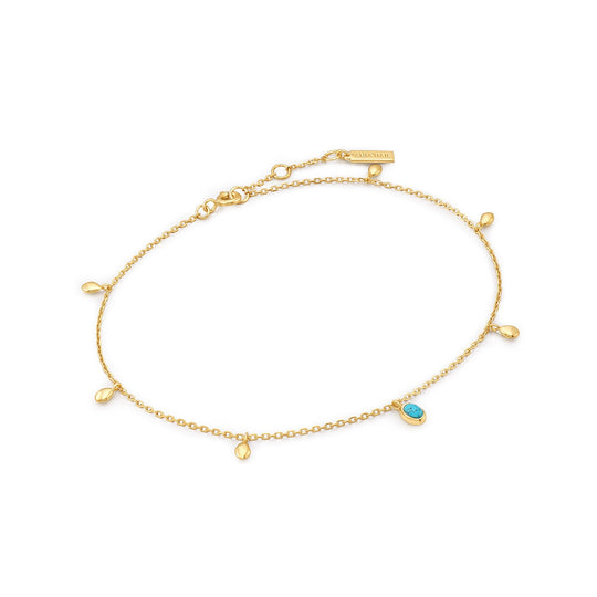 Gold Turquoise Drop Pendant Anklet - Ania Haie