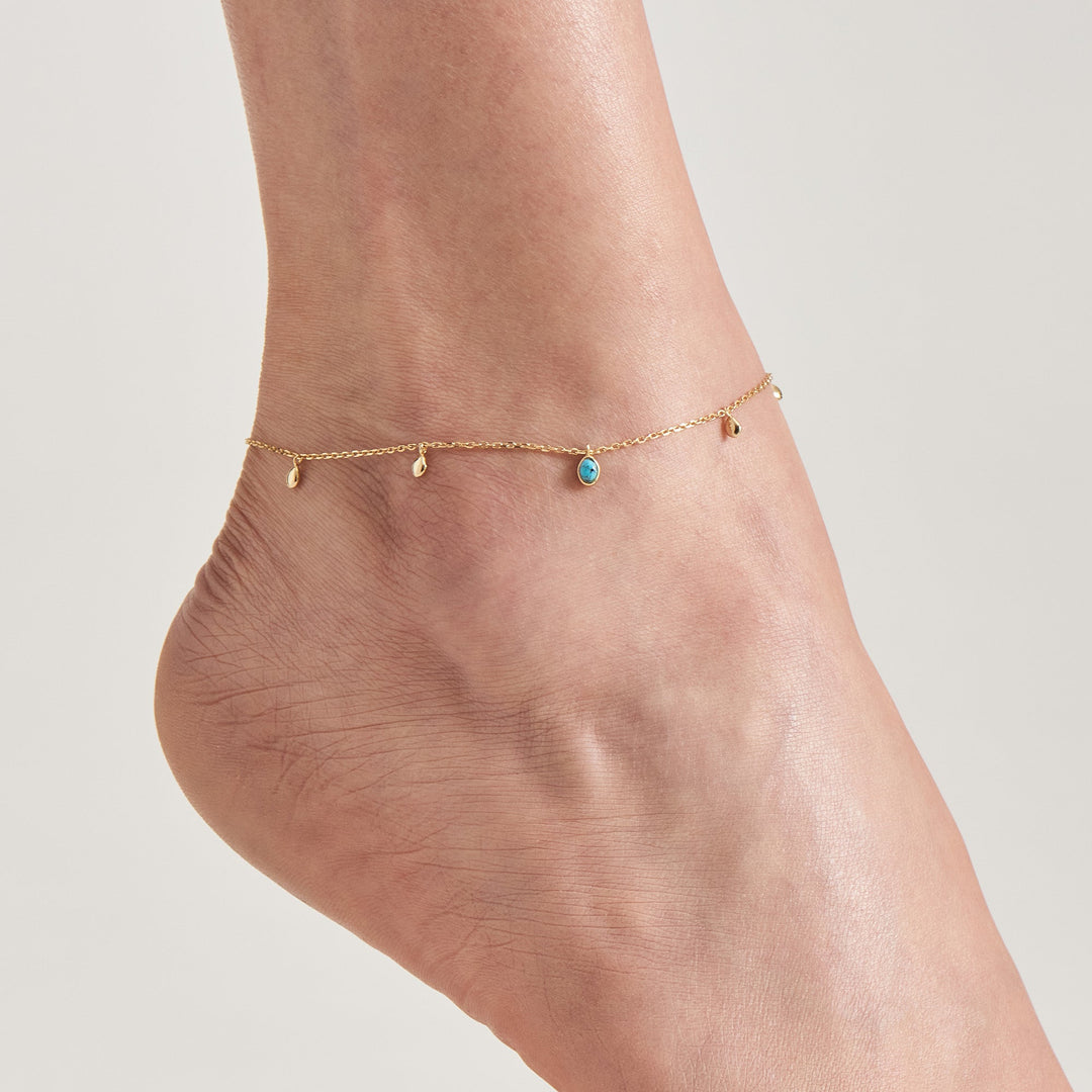 Gold Turquoise Drop Pendant Anklet - Ania Haie