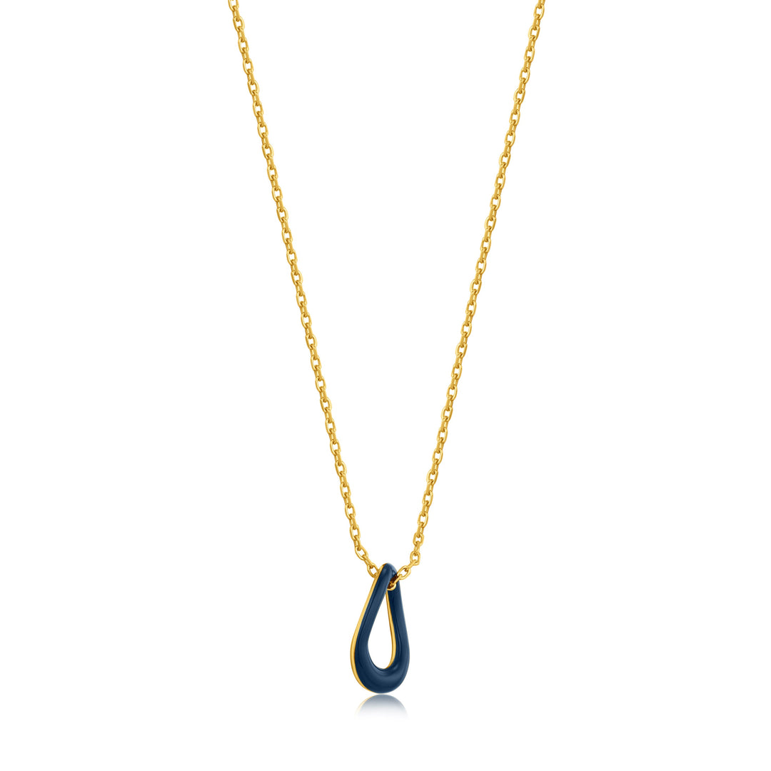 Navy Blue Enamel Gold Twisted Pendant Necklace