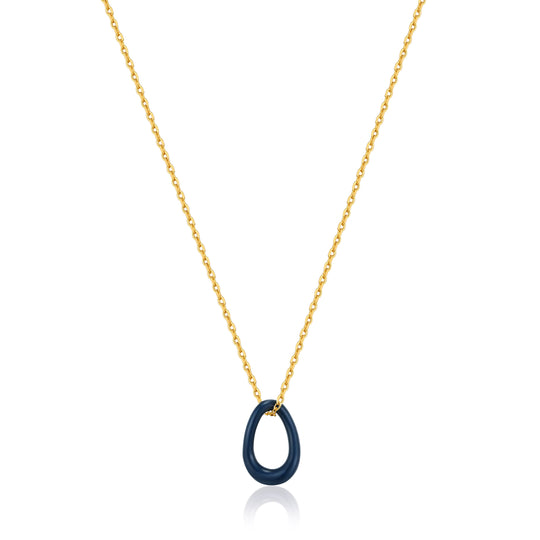 Navy Blue Enamel Gold Twisted Pendant Necklace