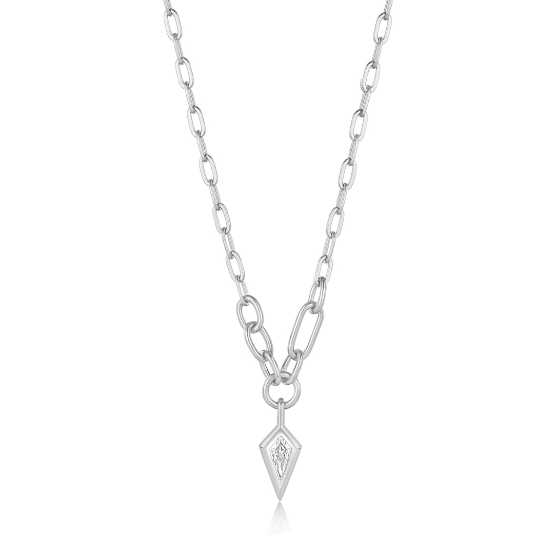 Silver Sparkle Drop Pendant Chunky Chain Necklace - Ania Haie