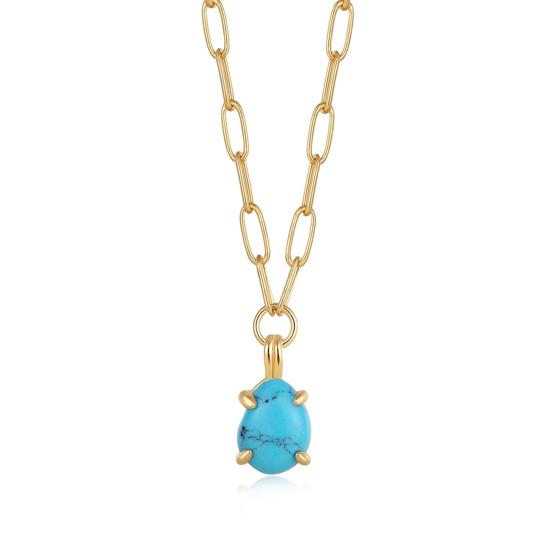 Gold Turquoise Chunky Chain Drop Pendant Necklace - Ania Haie