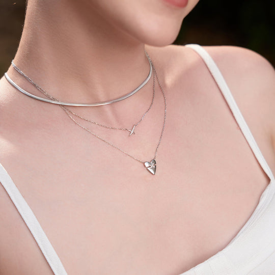 Silver Heart Kiss Pavé Necklace - Ania Haie