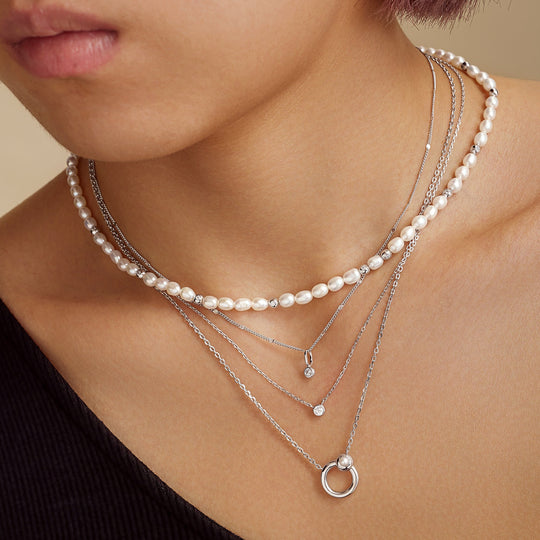 Silver Hoop Freshwater Pearl Necklace - Ania Haie