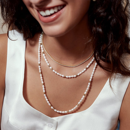 Silver Freshwater Pearl and White Cubic Zirconia Bezel Set Slider Necklace - Ania Haie