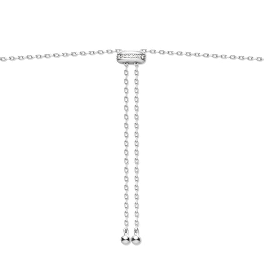 Silver Freshwater Pearl and White Cubic Zirconia Bezel Set Slider Necklace - Ania Haie