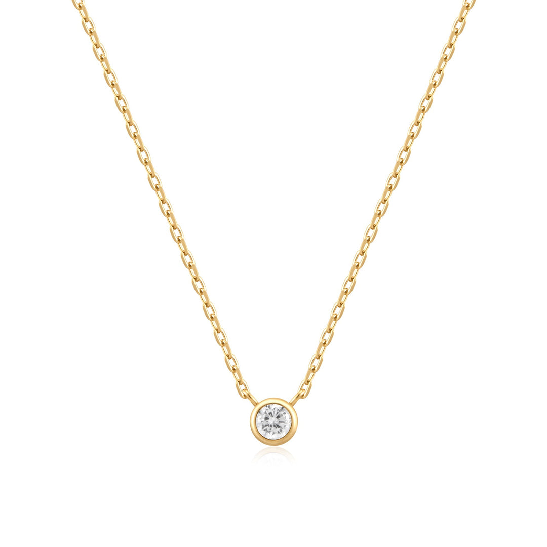 Gold Round Solitaire Cubic Zirconia Necklace - Ania Haie