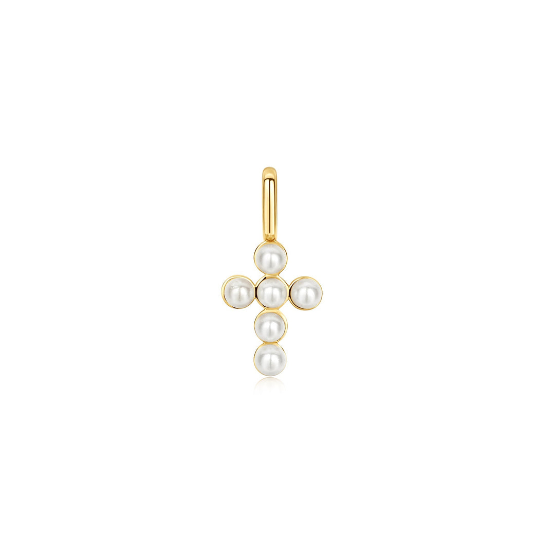 Gold Gold Shell Pearl Cross Charm - Ania Haie