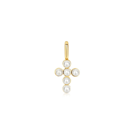 Gold Gold Shell Pearl Cross Charm - Ania Haie